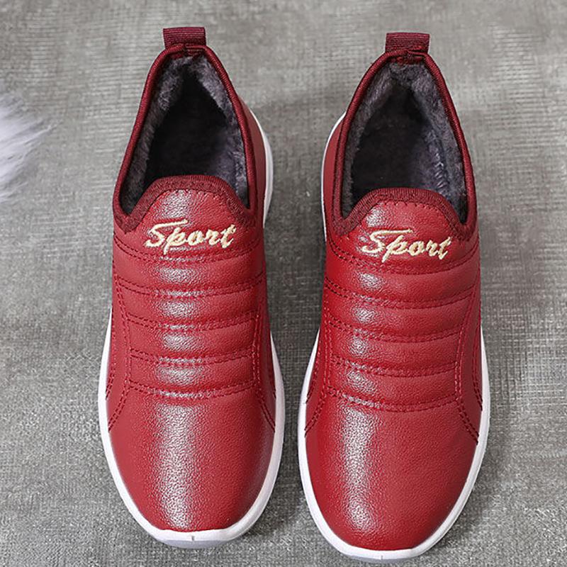 Winter Cotton Shoes Women Leather Waterproof Non Slip Black Plus Size Sneakers Women Sports Shoes Casual Light Running Shoes Thick Fleece Warm Shoes