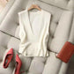 Spring and Autumn Korean Version of The V-neck Solid Color Knit Sweater Vest Women Loose Pullover Topsjavascript: void(0)