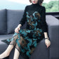 Women's Stitching Mesh Embroidery Sweater Dress Women's Large Size Loose Long A-line Knitted Dress High-end Pullover Sweater Outwear Autumn Winter