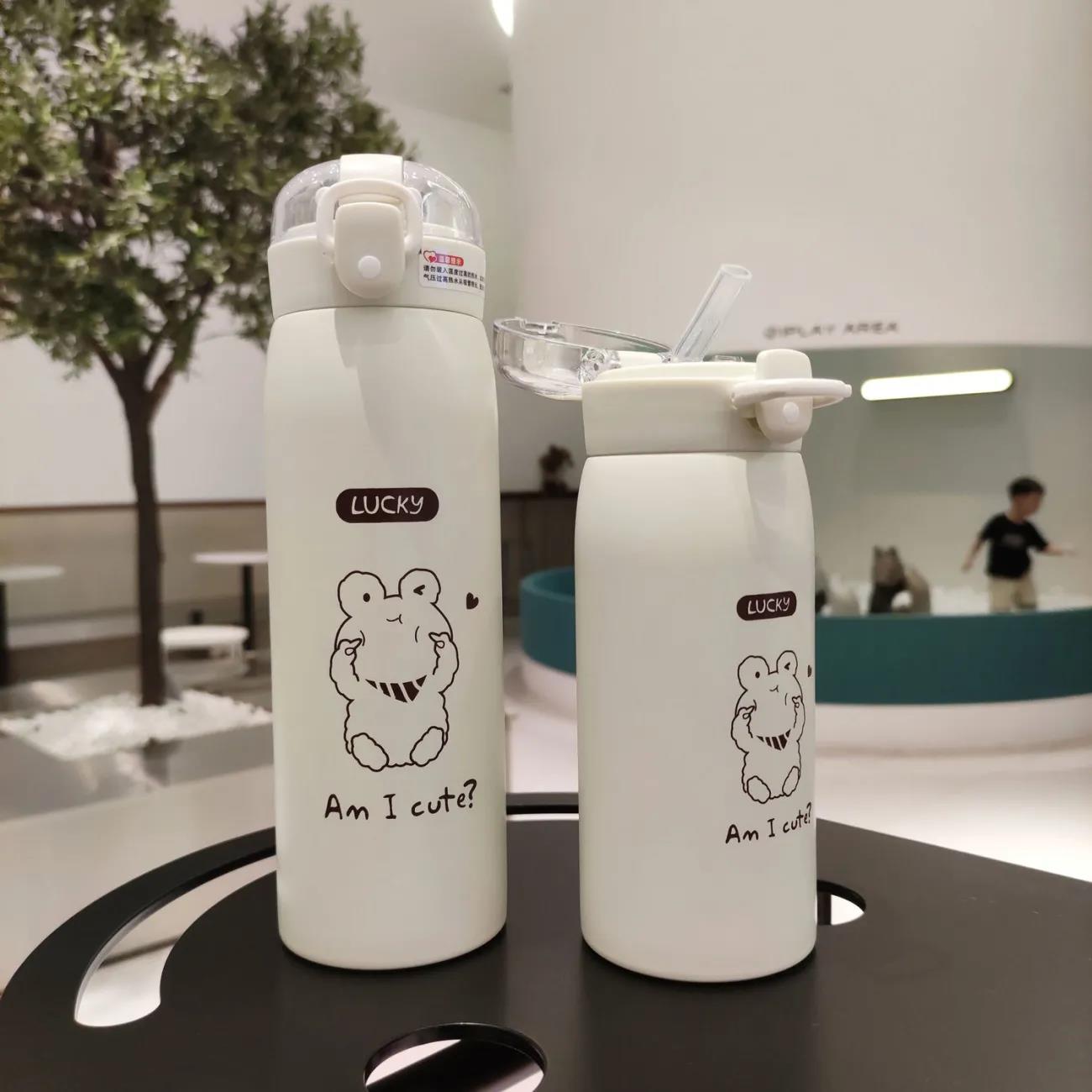 Cup Ins Male and Female Students Korean Version of Cute Household Anti-fall High-value Large-capacity Straw Thermos Cup