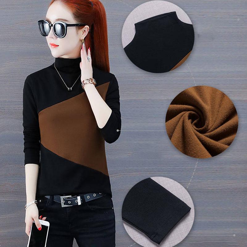 Women's contrast Slim Sweater Thick Winter Female Velvet Turtleneck Pullovers Long Sleeve Warm