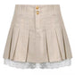 Korean Version of Super Spicy Girl Plus Cotton Linen Lace Stitching Pleated Skirt High Waist Sexy Khaki Lace Pleated Mini Skirt