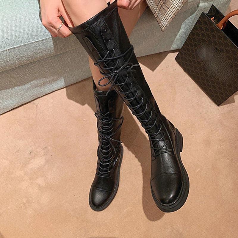 Soft Leather Boots 2021 Autumn and Winter Knight Boots Tall But Knee Boots Are Thin Martin Boots