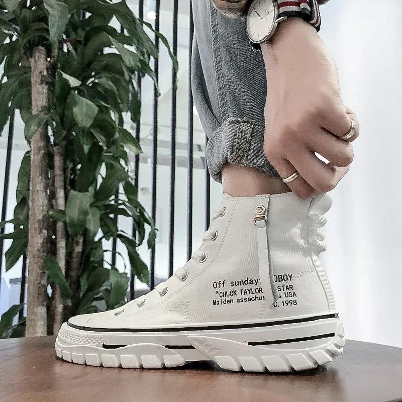 Breathable Comfortable Sneakers Casual Shoes Walking Shoes Fashion Versatile Men's High Top Canvas Shoes