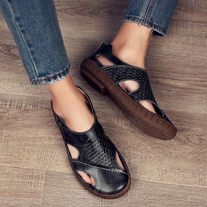 Genuine Cowhide Leather Breathable Sandals Men's Comfortable Soft Bottom Hollow Beach Sandals Hole Shoes Waterproof Non-slip Sandals