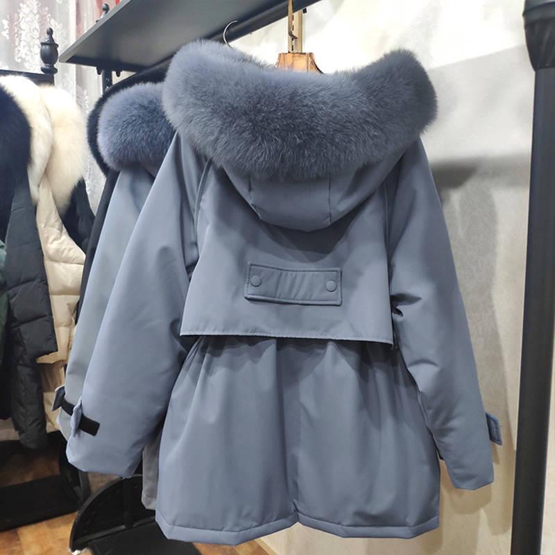 Real Fox Fur Duck Down Jacket Women's Mid-length Loose Thick Coat