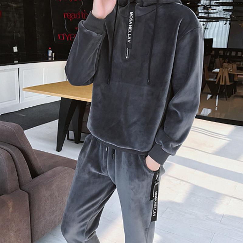 Single/suit Gold Velvet Suit Autumn Thin Youth Korean Style Hooded Sweater Casual Sports Two-piece Men's Clothing