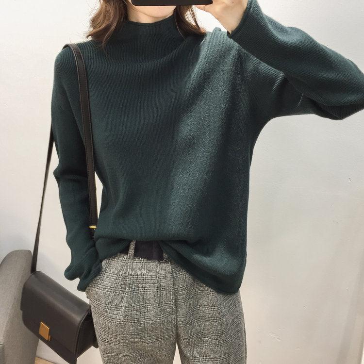 Pofulove Thick Half Turtleneck Sweaters Women Autumn Winter Loose Knitted Bottoming Shirt Plus Size