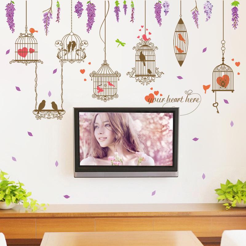 Home warm bird cage wall stickers bedroom living room background decoration removable stickers