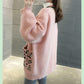 Spring and Autumn V-neck Jacket Knitted Cardigan Leopard Print Top Mid-length Casual Female Student Sweater