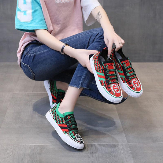 Net Shoes Women Spring  Summer Breathable All-match One-step Soft-soled Fly Woven Mesh Lazy Sneakers
