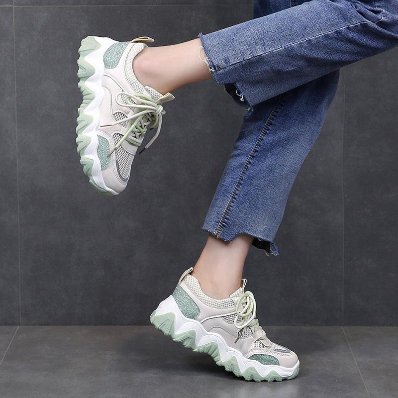 Sports Shoes Women Spring All-match Thick-soled Breathable Casual Shoes Mesh Sports Shoes Comfortable and Light