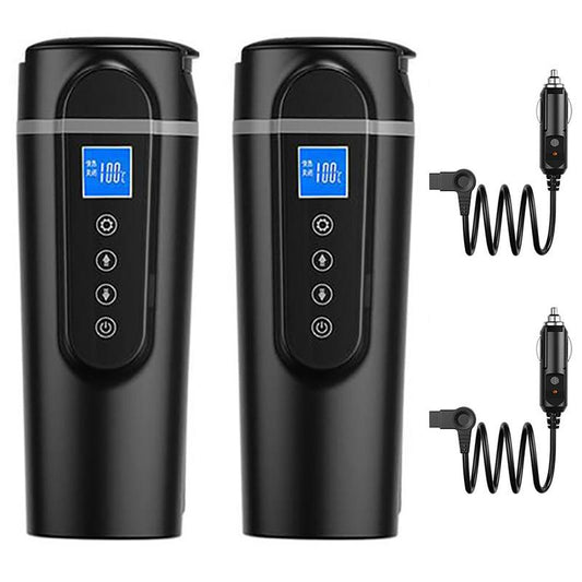 2 Pcs LCD Display Car Electric Heating Cup Stainless Steel Water Cup Temperature Control Kettle