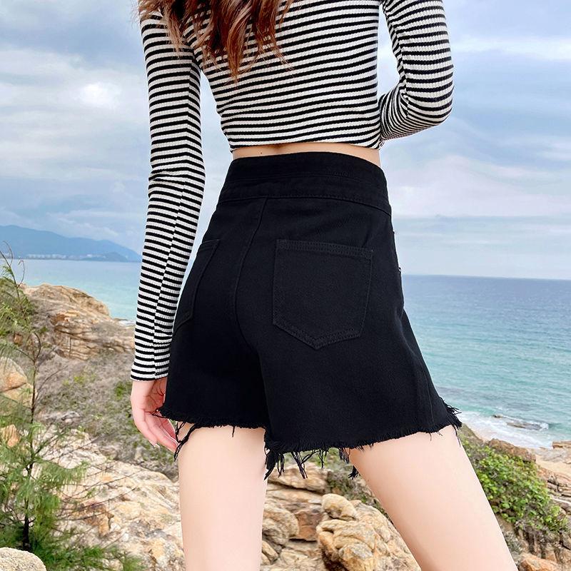 White Denim Shorts Women's Summer Loose High Waist All-match A-line Wide-leg Ripped Shorts