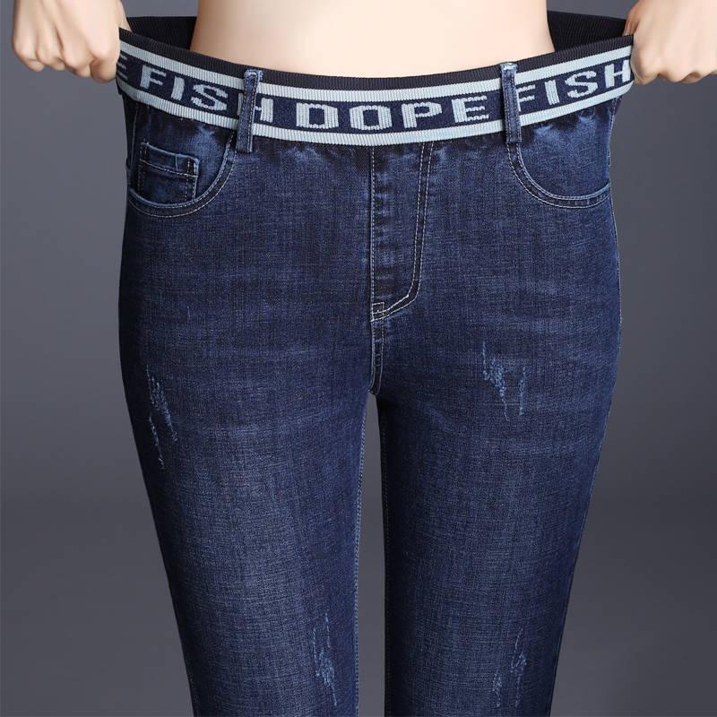 Women Mid Waisted Denim Jeans Denim Pants Pocket Stretch Button Bell-Bottom Pants Jeans Plus Size