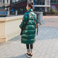 Hoodless Stand-collar Down Padded Jacket Women's Mid-length Winter Wear Loose Over-the-knee Bread Jacket Thick Shiny Cotton Warm Coat