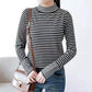 Autumn and Winter Half Turtleneck Black and White Striped Slim-fit Pullover Bottoming Shirt Long Sleeve Inner Knit Sweater Women