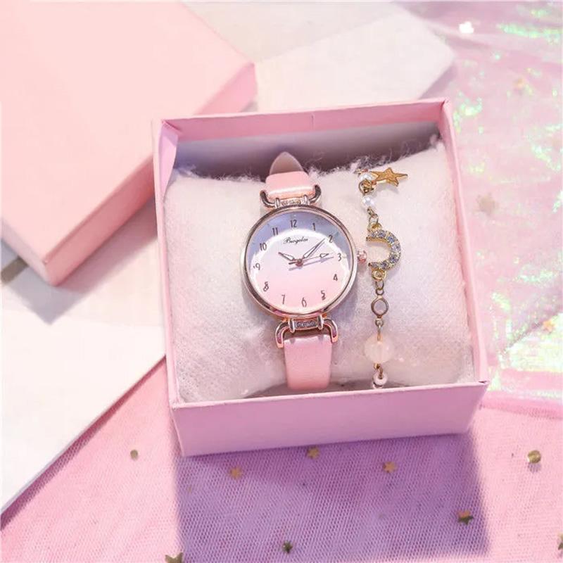 Women's Rhinestone Gradient Quartz Watch Niche Pink Luminous Waterproof Bracelet Watch Belt Quartz Diamond Watches