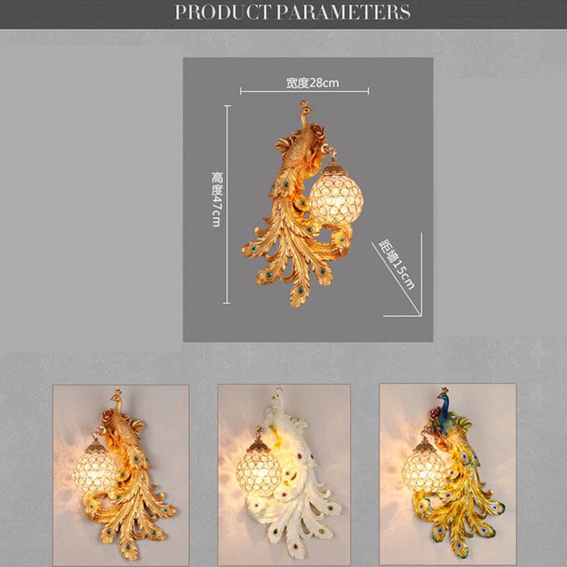 Retro peacock crystal LED wall lamp living room background bedroom bedside peacock phoenix wall lamp