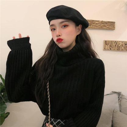 Pofulove Autumn Winter Turtleneck Thickened Warm Bat Sleeve Long Sleeve Sweater Women Bottoming Coat