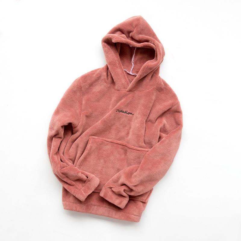 Coral Fleece Pajamas for Women and Men Pyjamas Set Flannel Hoodie Pullover Sleepwear Autumn Winter Velvet Warm Home Wear Suit Casual Loose Long Sleeve