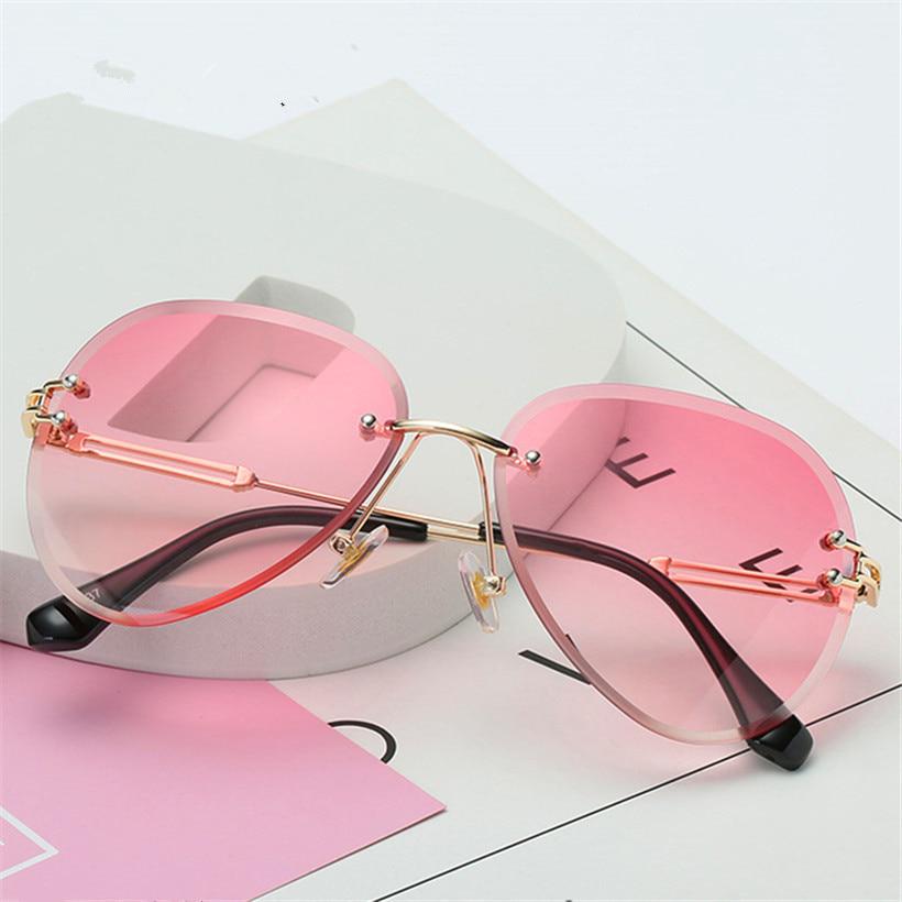 Rimless Sunglasses Women Fashion Designer Sun Glasses Metal Farme Gradient Shades Cutting Lens Famal
