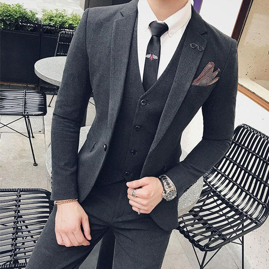 Business Casual Jacket Pants Vest Inch Shirt Four-piece Suit Slim Suit Groom Handsome Wedding Dress Male Fashion Solid Color Suit