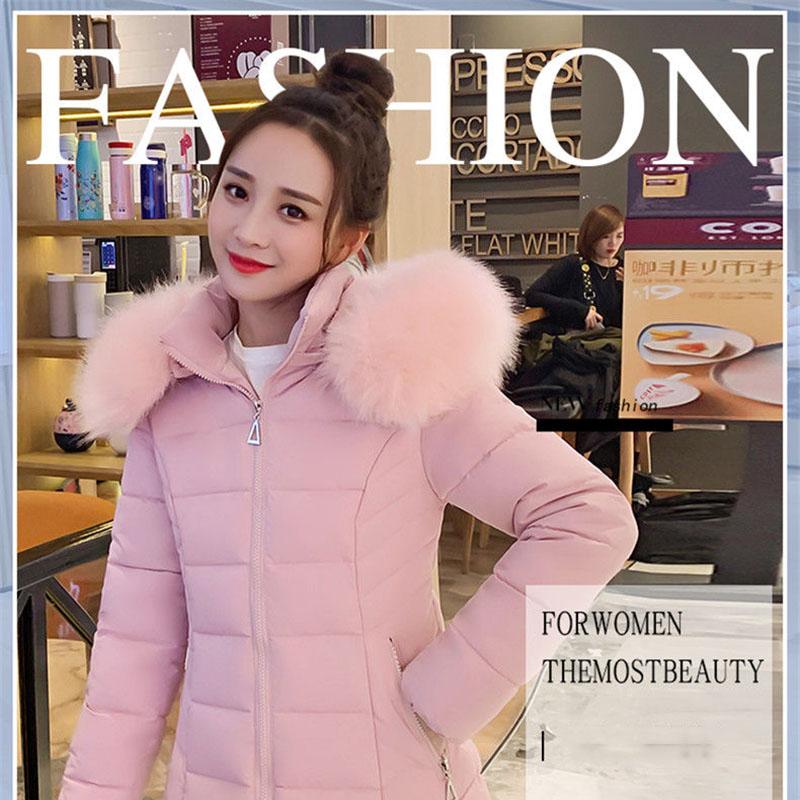 Winter Short Cotton-padded Jacket Korean Version of The Large Fur Collar Slim Coat Solid Color Warm Female Down Padded Jacket