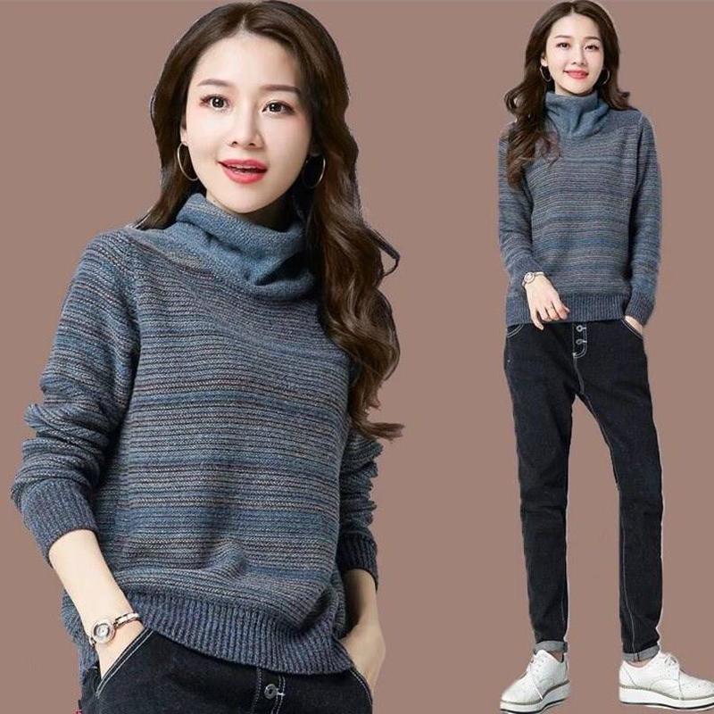 Pofulove Women turtleneck Sweater Pullover Long Sleeve Plus Size loose thick Knit Sweaters jumpers