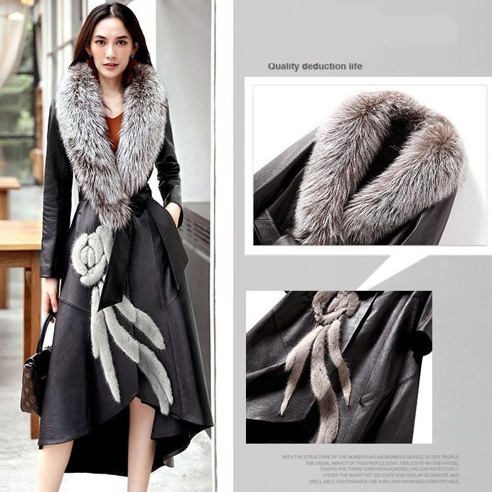 Winter Fur Collar Women's Fur Coat  Plush Thickening Medium Length Women's Leather Coat Slim Closing Woman Parka Coat