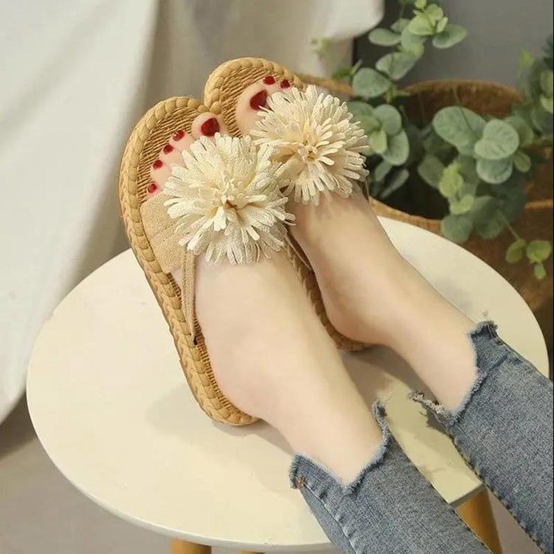 Summer Wear Flat Flip Flops Fashion Sandals Female Fairy Style Summer Korean Beach Student Flower Slippers