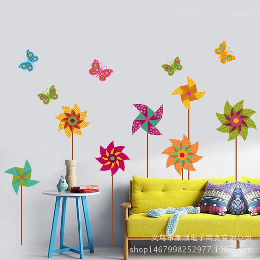 Colorful windmill wall sticker colorful Green wall decoration sticker painting background sticker