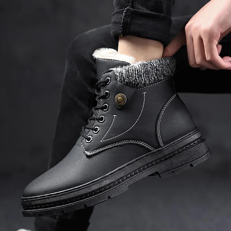 Men's Velvet Padded Snow Boots Mid-high Warm Martin Boots Cotton Ankle Boots
