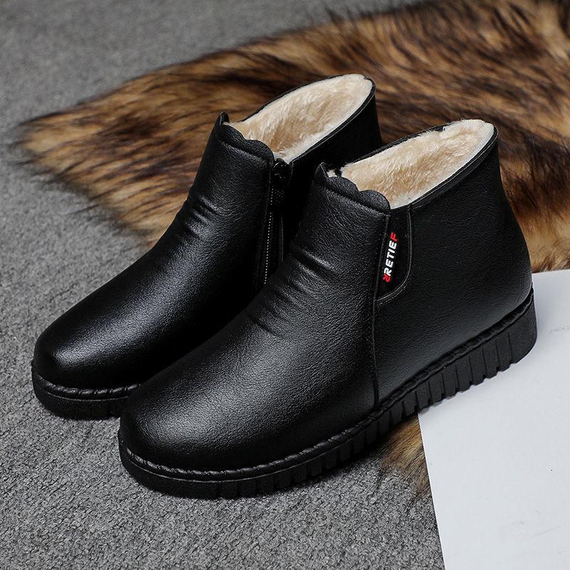 Women's Boots Thickened Warm Middle-aged Elderly Cotton Shoes Women's Winter Shoes Plus Velvet Non-slip Flat Soft Bottom Comfortable Leather Shoes