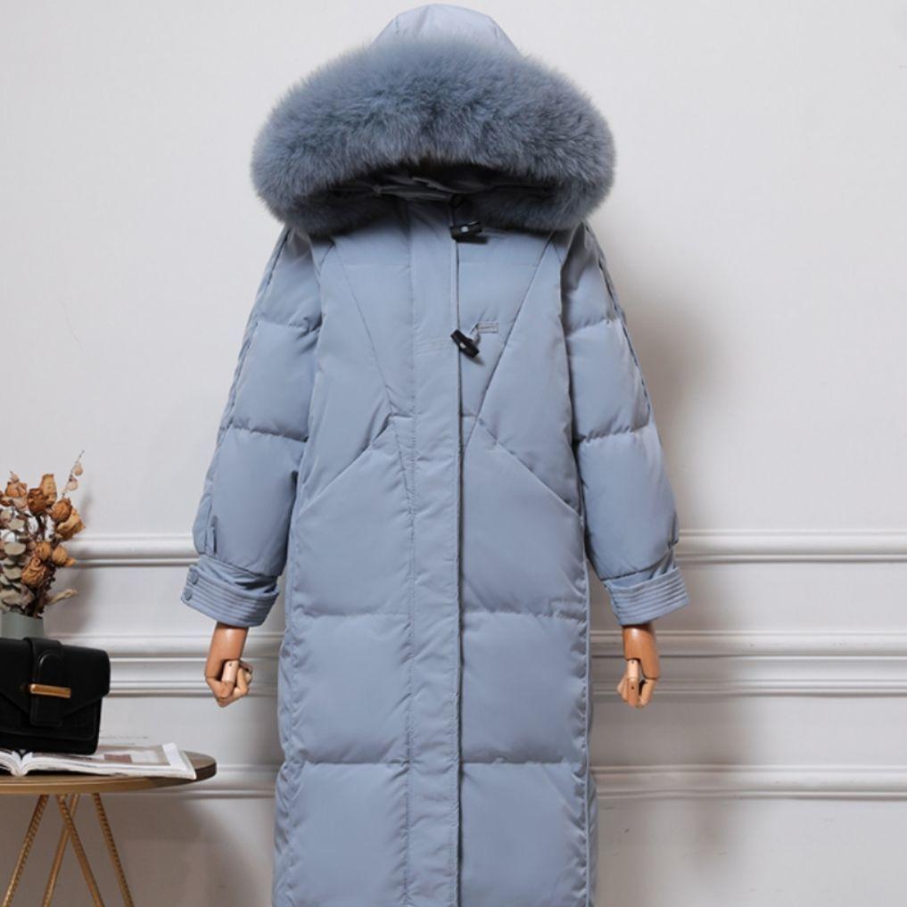 White Duck Down Jacket Women's Mid-length Fox Fur Large Fur Collar Loose Over The Knee Plus Down Thickened Women's Winter