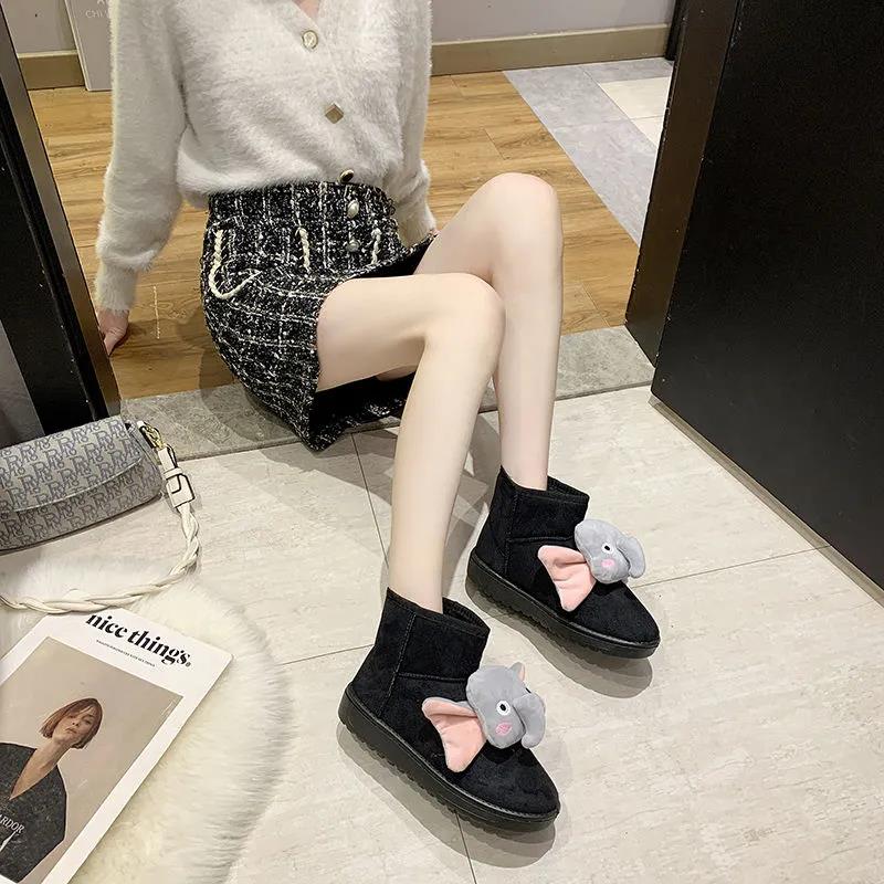 Cartoon Snow Boots Women Winter Flat Casual Cute Cotton Shoes Plus Velvet Warmth Thick Soft Sister Shoes Women