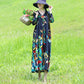 Ethnic Style V-neck Embroidery Long-sleeved Dress Bohemian Style Spring and Autumn Large Size Loose Middle Calf Length