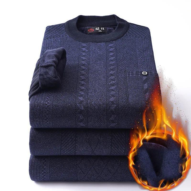 Sweater Men Plus Velvet Thick Winter Round Neck Sweater Middle-aged Men's Warm Bottoming Shirt