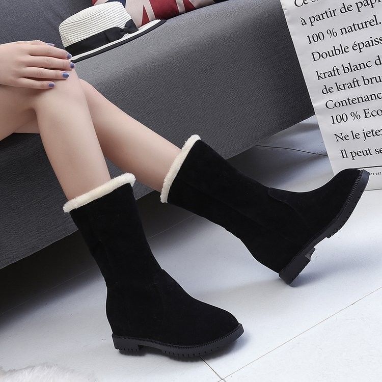 Winter Anti-skiing Boots Korean Women's Mid-tube Plus Velvet Thick Warm Shoes Comfortable Cotton Boots