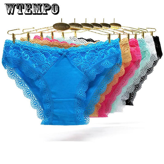 WTEMPO 6 Pcs/Lot Woman Intimate hot lace underpants Brief Soft Cotton Women thongs Panties Low Waist