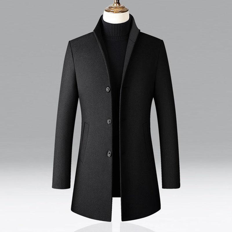 Men's Autumn and Winter Jacket 2021 New Plus Velvet Thick Wool Coat Mid-length Warm Casual Windbreaker