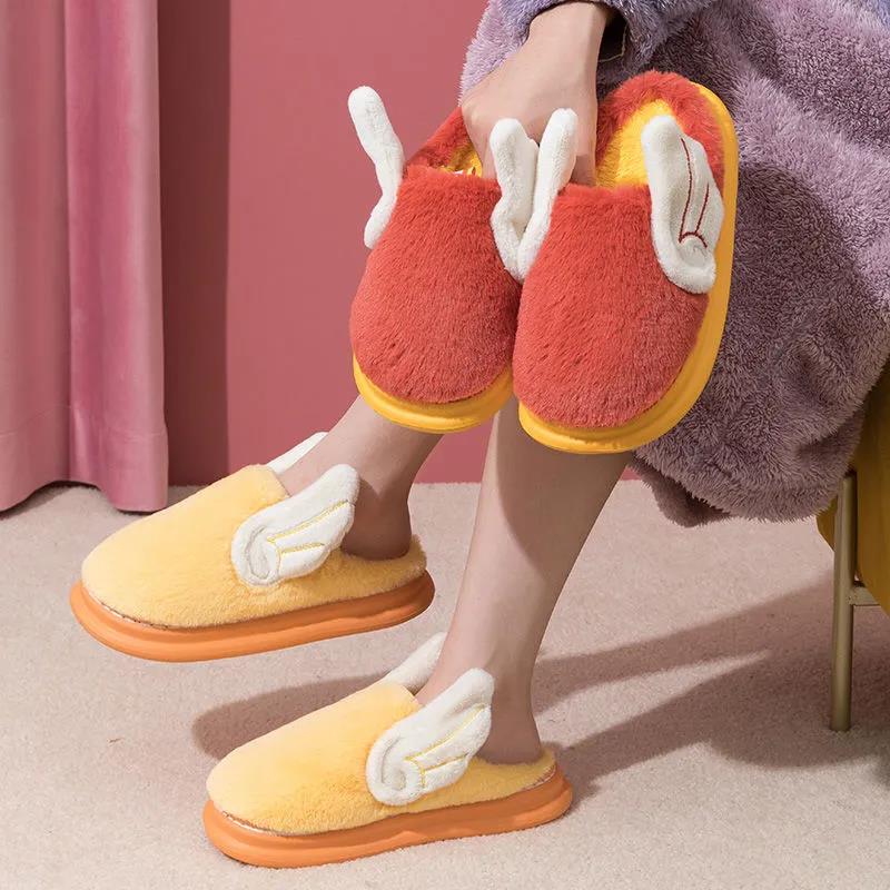 Wings Cotton Slippers for Autumn and Winter Indoor Non-slip Flat Shoes Household Casual Slippers