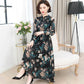 Fashion Chiffon Printed Large Size Long Skirt Spring and Autumn Floral Long-sleeved Dress Women