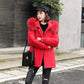 Women's Solid Color Hooded Down Jacket Regular Korean Loose Thick Coat Warm Cotton Coat Large Leather Collar Winter Coat Quilted Coat