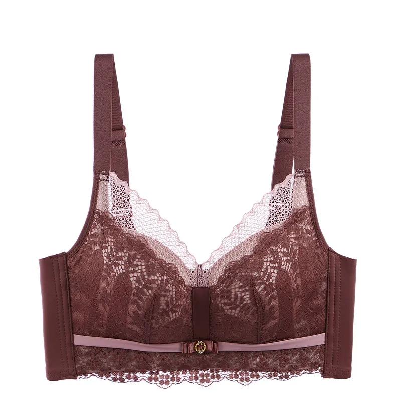 No Steel Ring Gathering Anti-sagging Upper Support Latex Cotton Breathable Lace Rear Four-row Buckles To Receive Auxiliary Breast Adjustable Bra