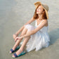 Summer Plastic Ladies Sandals Slope Heel Flat Beach Shoes Fish Mouth Crystal Jelly Shoes