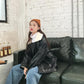 Women Winter Coat Loose Warm Faux Fur Collar Flocking Leather Jacket Windproof  Short Black PU Leather Jacket