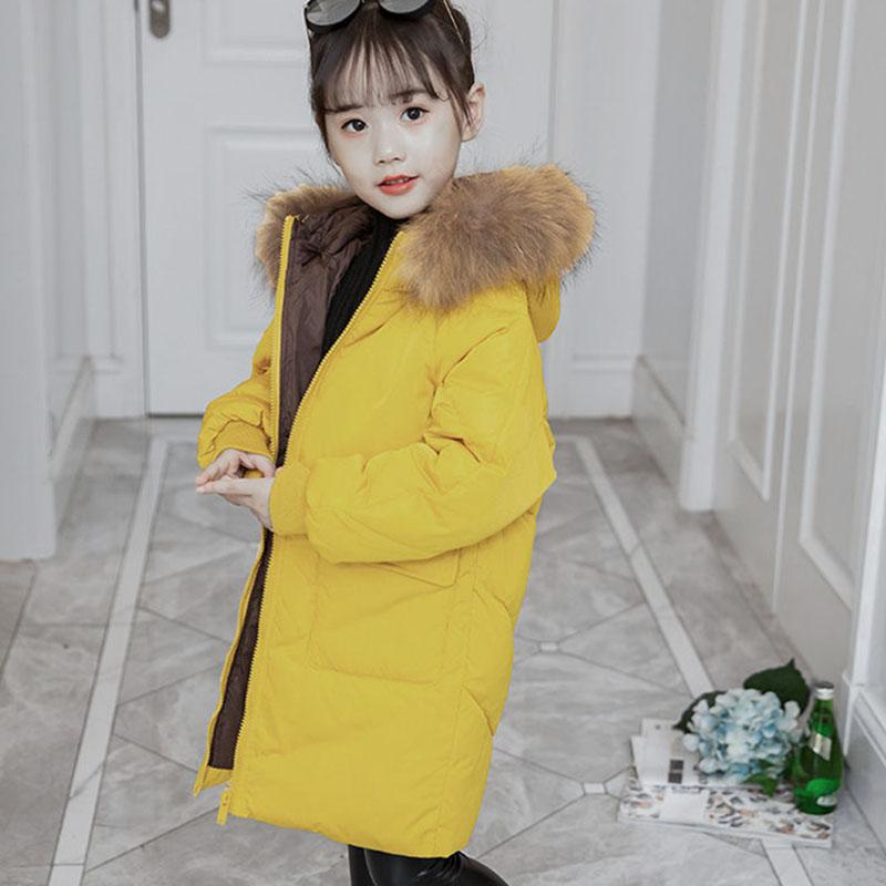 Girls' Cotton-padded Clothes Winter Clothes Fur Collar Leisure Big Children's Jackets Children's Quilted Jackets Girls' Mid-length Thick Padded Jacket