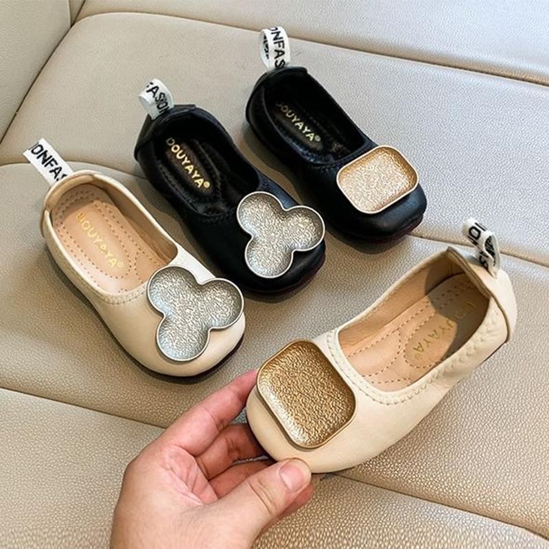 Girls' Leather Shoes Spring and Autumn Shallow Mouth Princess Single Shoes Soft-soled Shoes Children's Flat Bottom