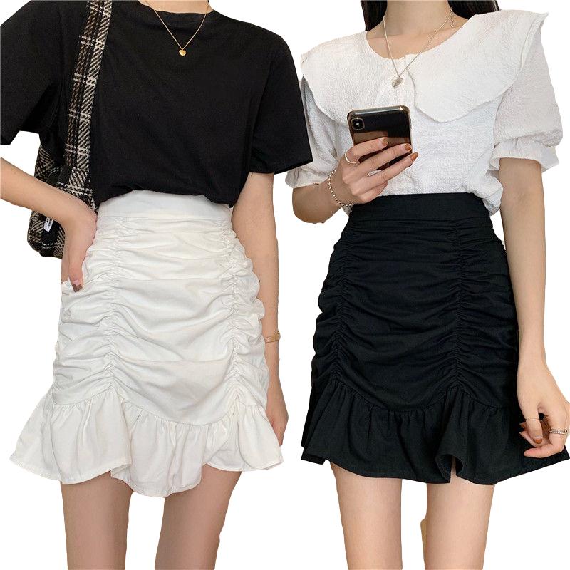 Women Sexy Tight A-line Pleated Skirt High Waist Mermaid Skirt Hip Skirt  Elastic Waist Club Casual Home Office